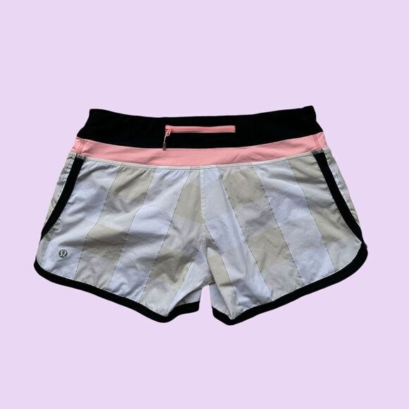 Lululemon‎ Groovy Run Short Gingham Tan Pink Black Size 6 - Picture 2 of 7